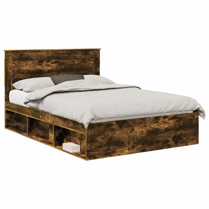 Bed Frame with Drawer Smoked Oak 150 x 200 cm Solid Pine Wood