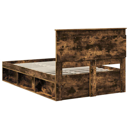 Bed Frame with Drawer Smoked Oak 120 x 190 cm Solid Pine Wood