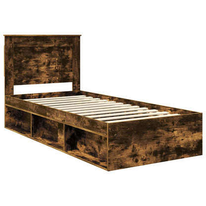 Bed Frame with Drawer Smoked Oak 100 x 200 cm Solid Pine Wood