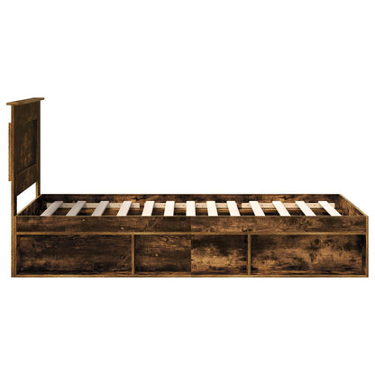 Bed Frame with Drawer Smoked Oak 100 x 200 cm Solid Pine Wood