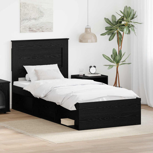 Bed Frame with Drawer Plain Black 90 x 200 cm Solid Pine Wood