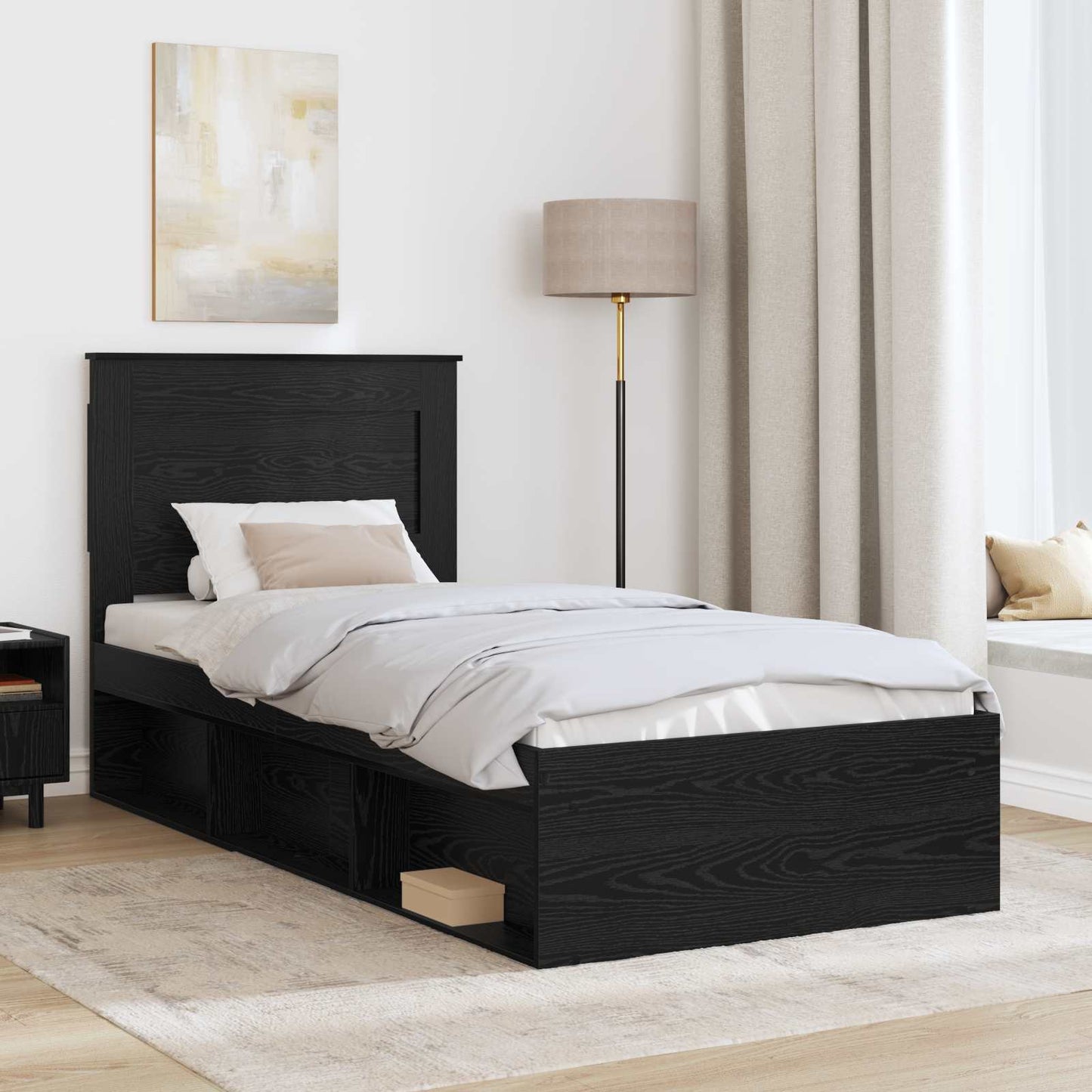 Bed Frame with Headboard Black 90 x 200 cm Solid Pine Wood