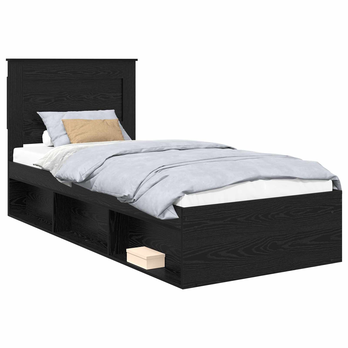 Bed Frame with Headboard Black 90 x 200 cm Solid Pine Wood