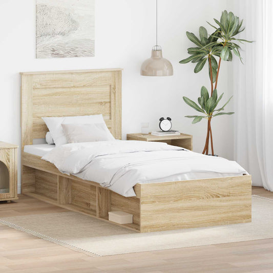 Bed Frame with Drawer Sonoma Oak 75 x 190 cm Solid Pine Wood