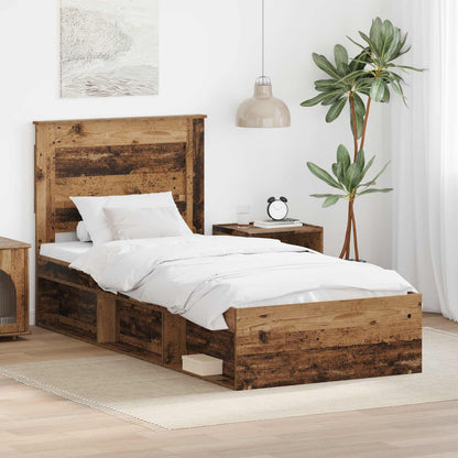 Bed Frame with Headboard Old Wood 75 x 190 cm Solid Pine Wood
