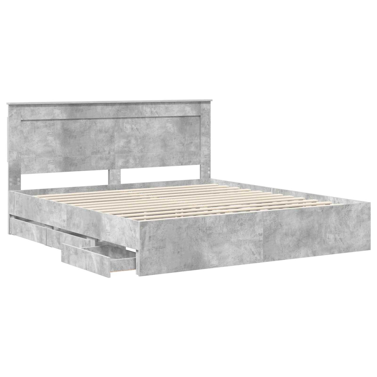 Bed Frame with Drawer Concrete Grey 200 x 200 cm Engineer Wood