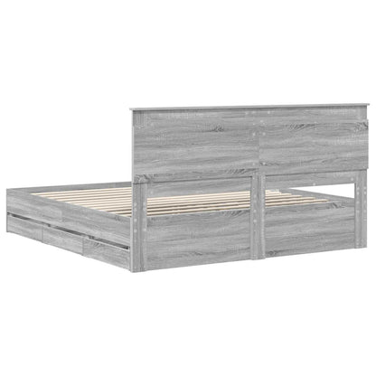 Bed Frame with Drawer Grey Sonoma 200 x 200 cm Engineer Wood