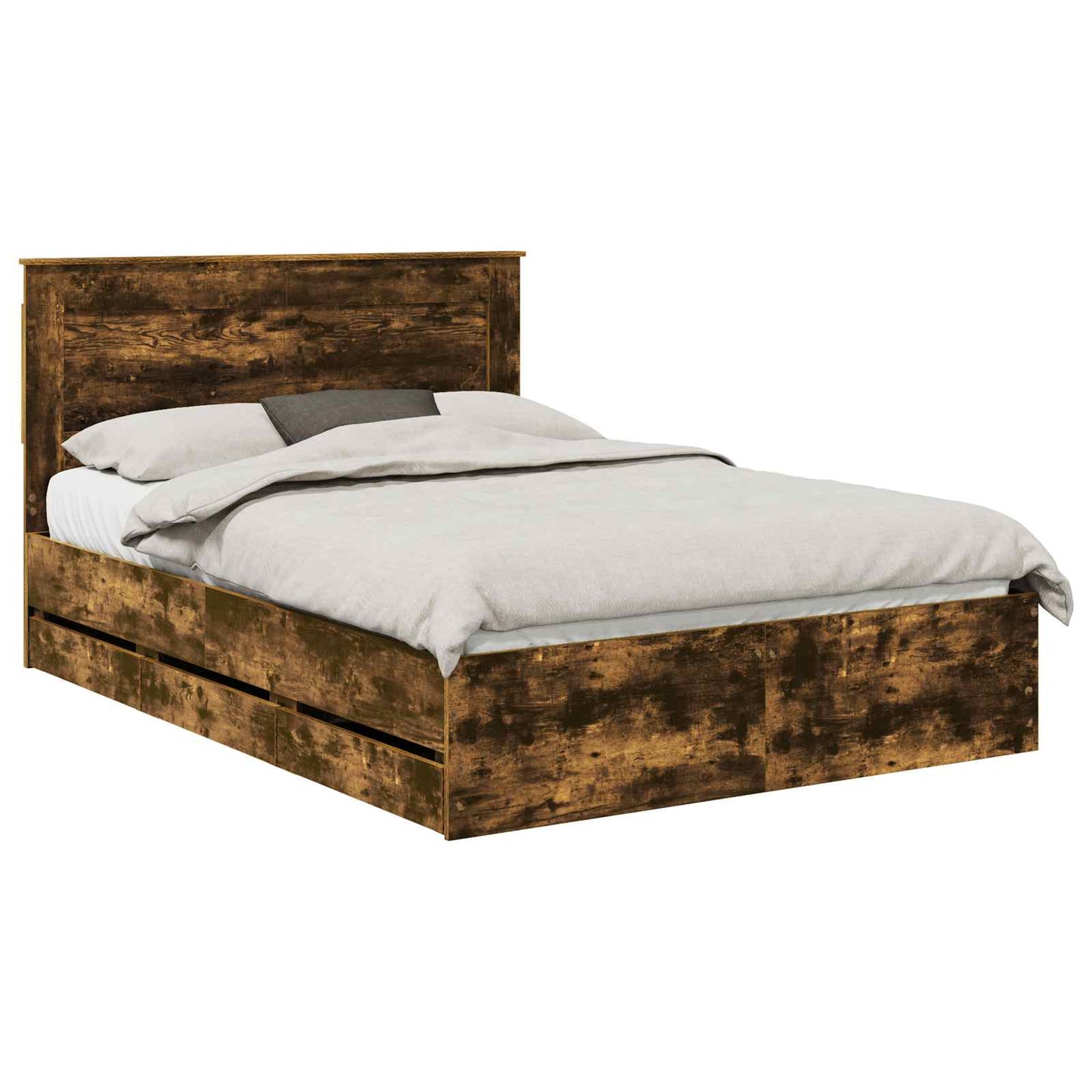 Bed Frame with Drawer Smoked Oak 160 x 200 cm Engineer Wood