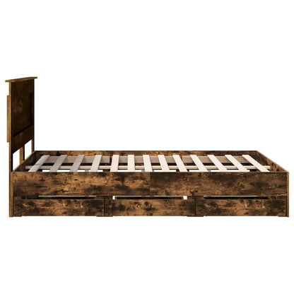 Bed Frame with Drawer Smoked Oak 160 x 200 cm Engineer Wood