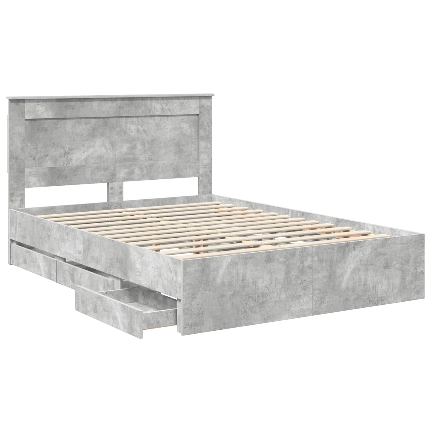 Bed Frame with Drawer Concrete Grey 150 x 200 cm Engineer Wood