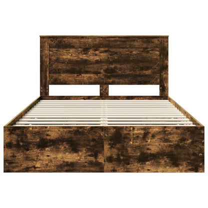 Bed Frame with Drawer Smoked Oak 140 x 190 cm Engineer Wood