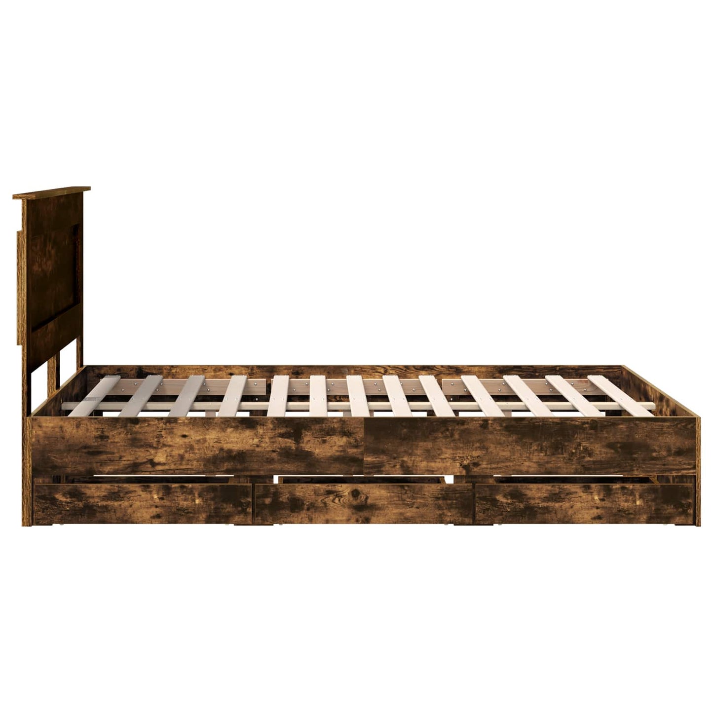 Bed Frame with Drawer Smoked Oak 140 x 190 cm Engineer Wood