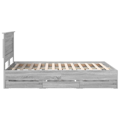 Bed Frame with Drawer Grey Sonoma 140 x 190 cm Engineer Wood