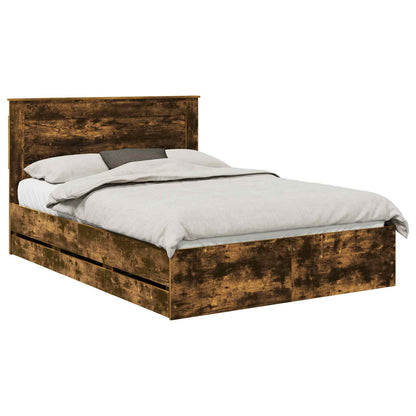 Bed Frame with Drawer Smoked Oak 140 x 200 cm Engineer Wood