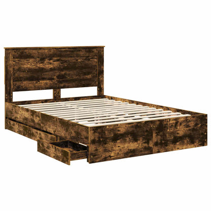 Bed Frame with Drawer Smoked Oak 140 x 200 cm Engineer Wood