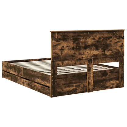 Bed Frame with Drawer Smoked Oak 140 x 200 cm Engineer Wood
