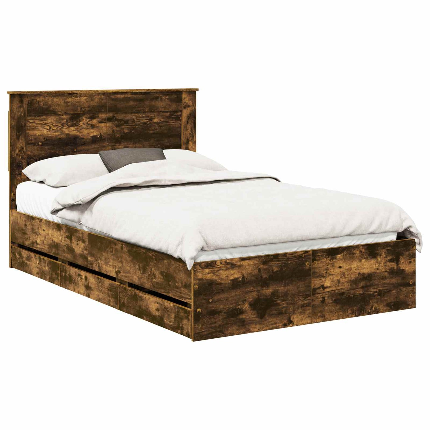 Bed Frame with Drawer Smoked Oak 135 x 190 cm Engineer Wood