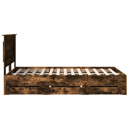 Bed Frame with Drawer Smoked Oak 135 x 190 cm Engineer Wood