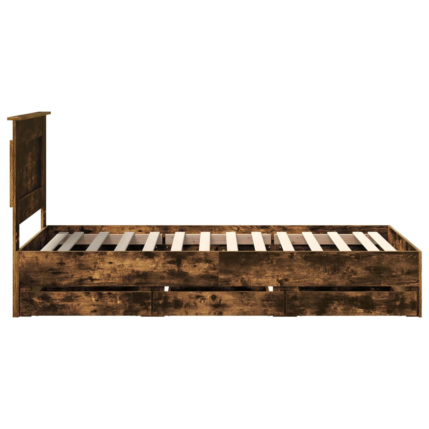 Bed Frame with Drawer Smoked Oak 100 x 200 cm Engineer Wood