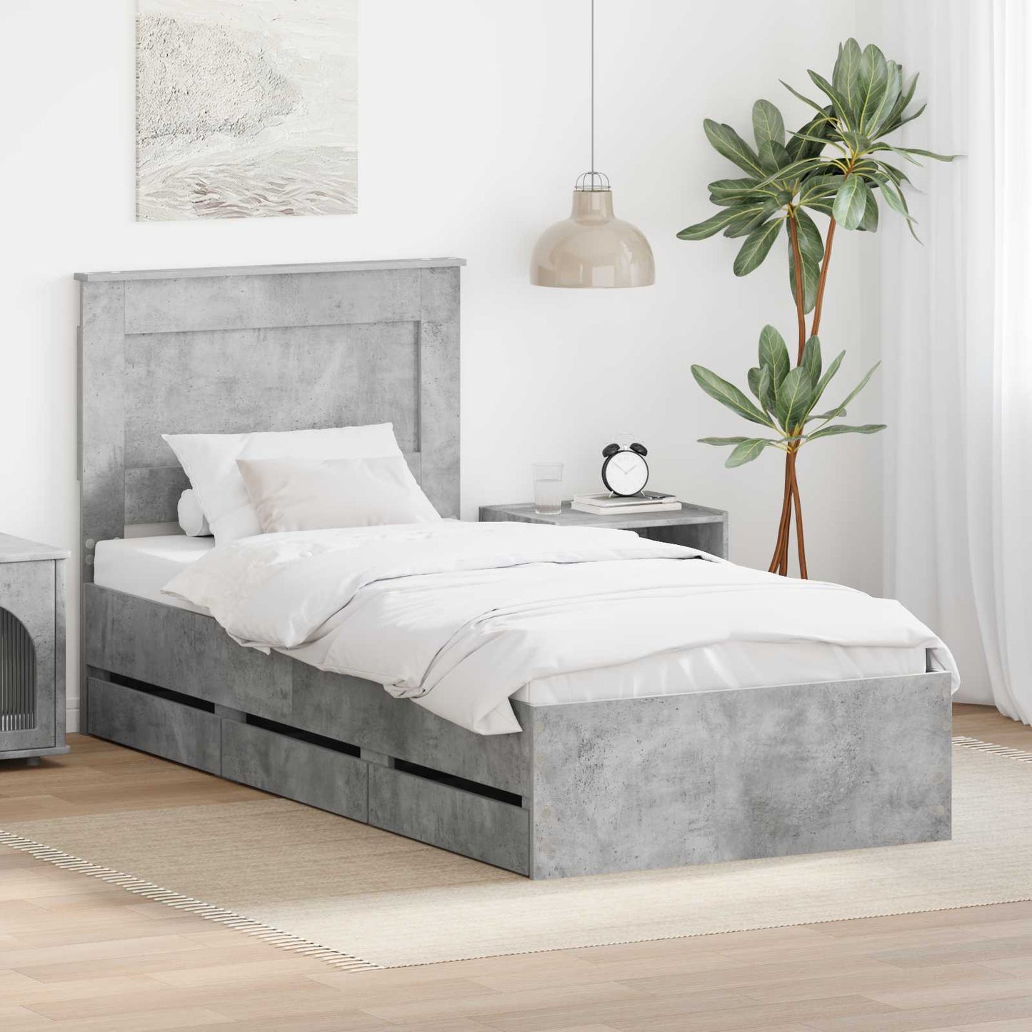 Bed Frame with Drawer Concrete Grey 90 x 190 cm Engineer Wood
