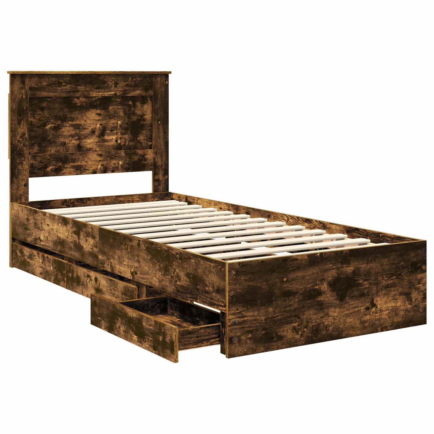Bed Frame with Drawer Smoked Oak 90 x 190 cm Engineer Wood