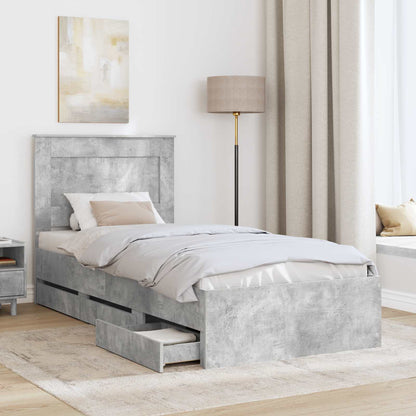 Bed Frame with Drawer Concrete Grey 90 x 200 cm Engineer Wood