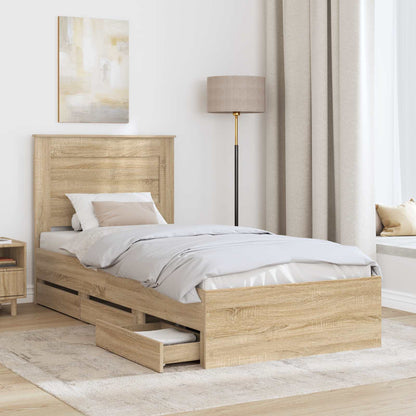 Bed Frame with Drawer Sonoma Oak 75 x 190 cm Engineer Wood