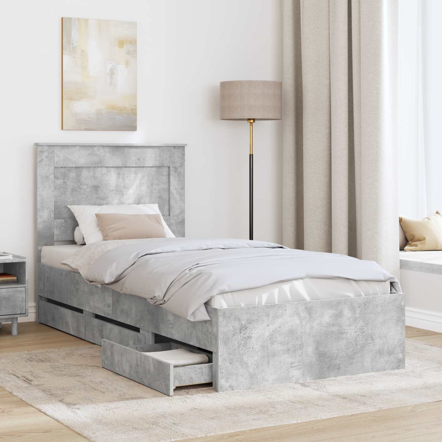 Bed Frame with Drawer Concrete Grey 75 x 190 cm Engineer Wood