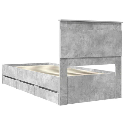 Bed Frame with Drawer Concrete Grey 75 x 190 cm Engineer Wood