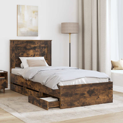 Bed Frame with Drawer Smoked Oak 75 x 190 cm Engineer Wood