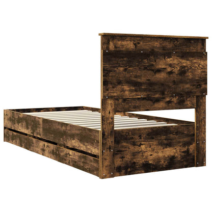 Bed Frame with Drawer Smoked Oak 75 x 190 cm Engineer Wood