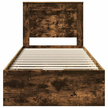Bed Frame with Drawer Smoked Oak 75 x 190 cm Engineer Wood