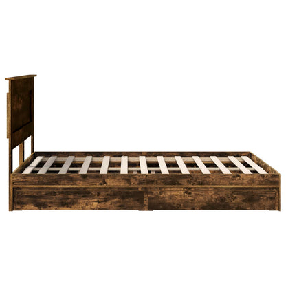 Storage Bed with Drawer Smoked Oak 160 x 200 cm Engineered Wood