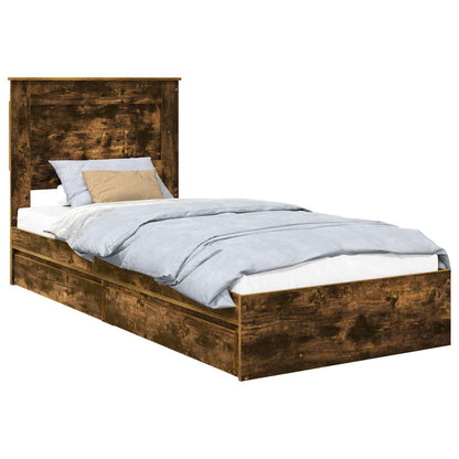 Storage Bed with Drawer Smoked Oak 90 x 190 cm Engineered Wood