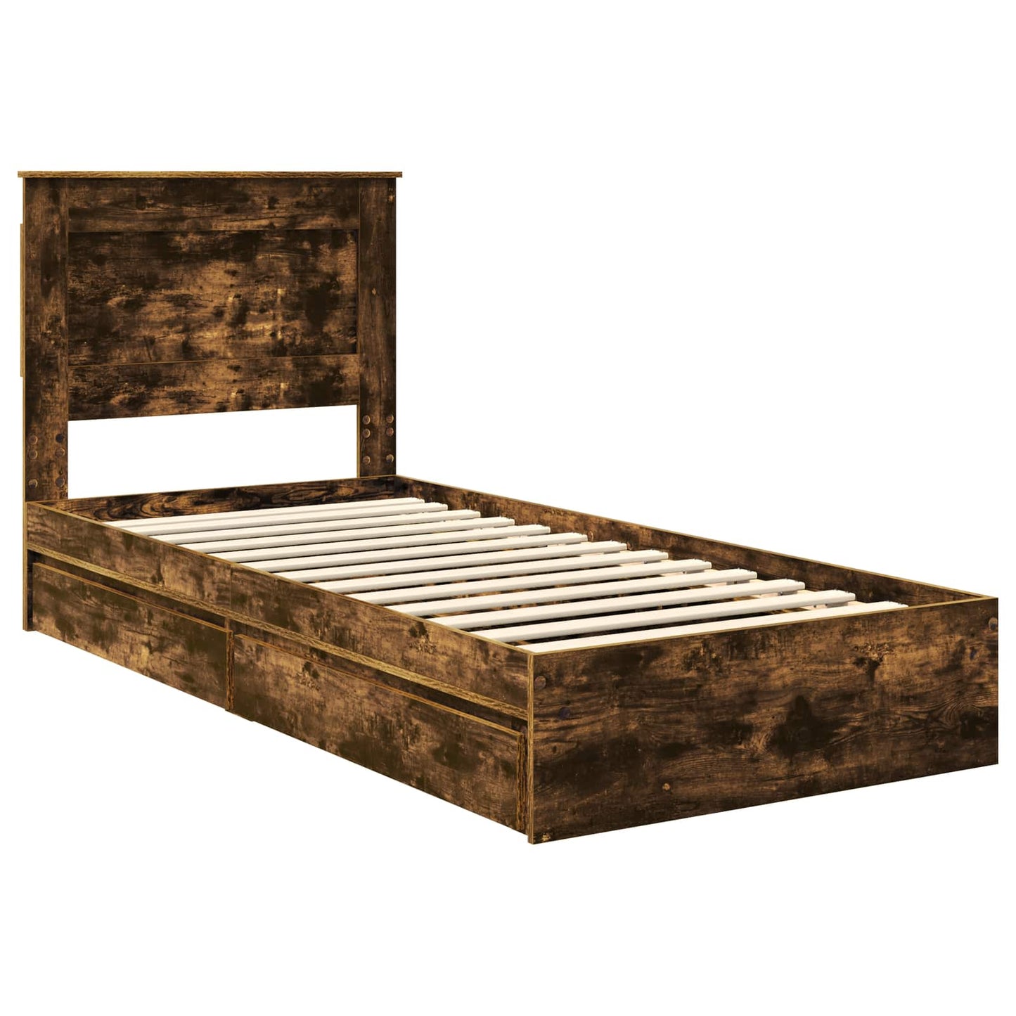 Storage Bed with Drawer Smoked Oak 90 x 200 cm Engineered Wood