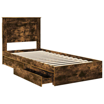 Storage Bed with Drawer Smoked Oak 90 x 200 cm Engineered Wood