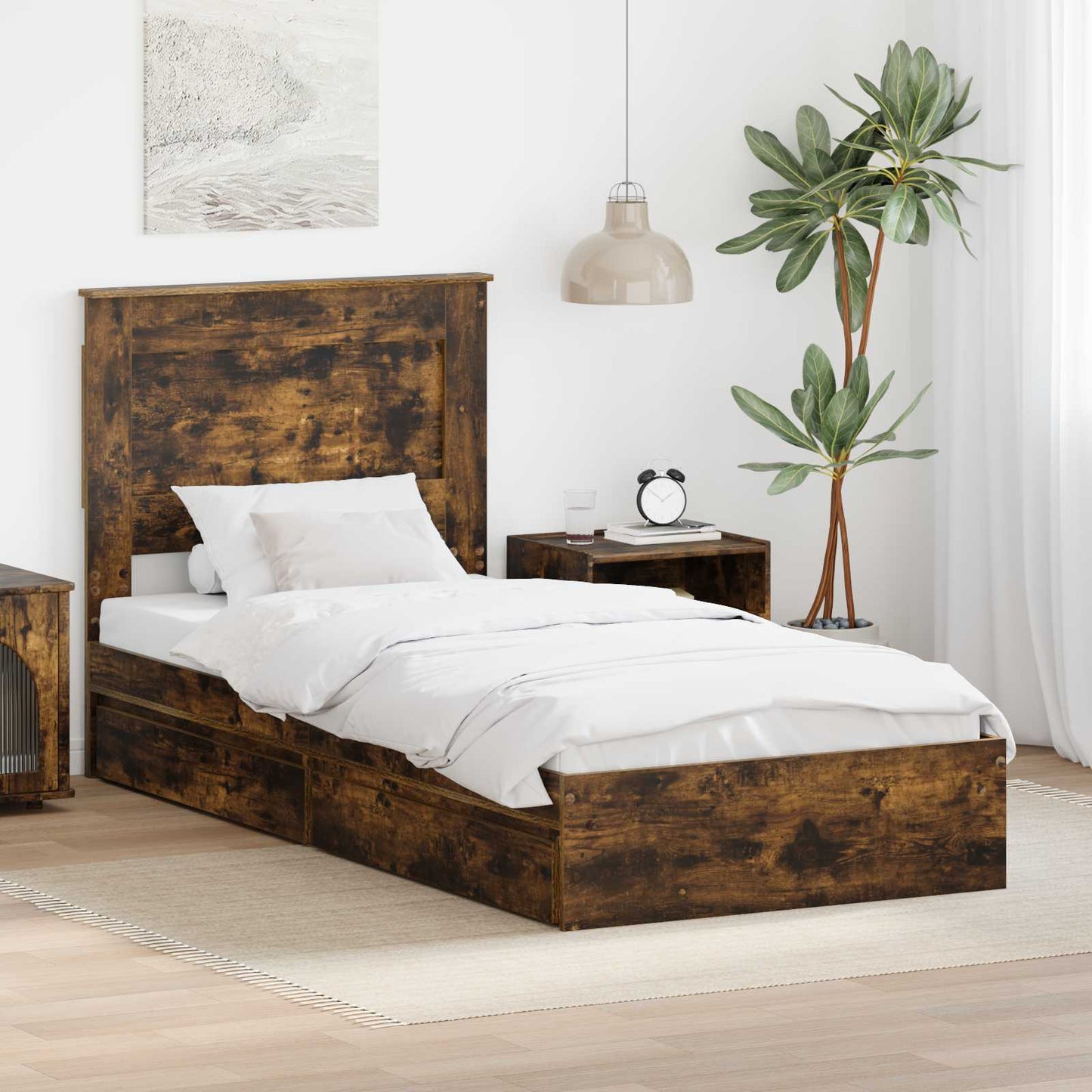 Storage Bed with Drawer Smoked Oak 75 x 190 cm Engineered Wood