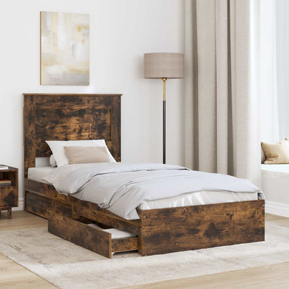 Storage Bed with Drawer Smoked Oak 75 x 190 cm Engineered Wood