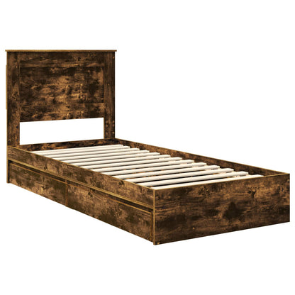 Storage Bed with Drawer Smoked Oak 75 x 190 cm Engineered Wood