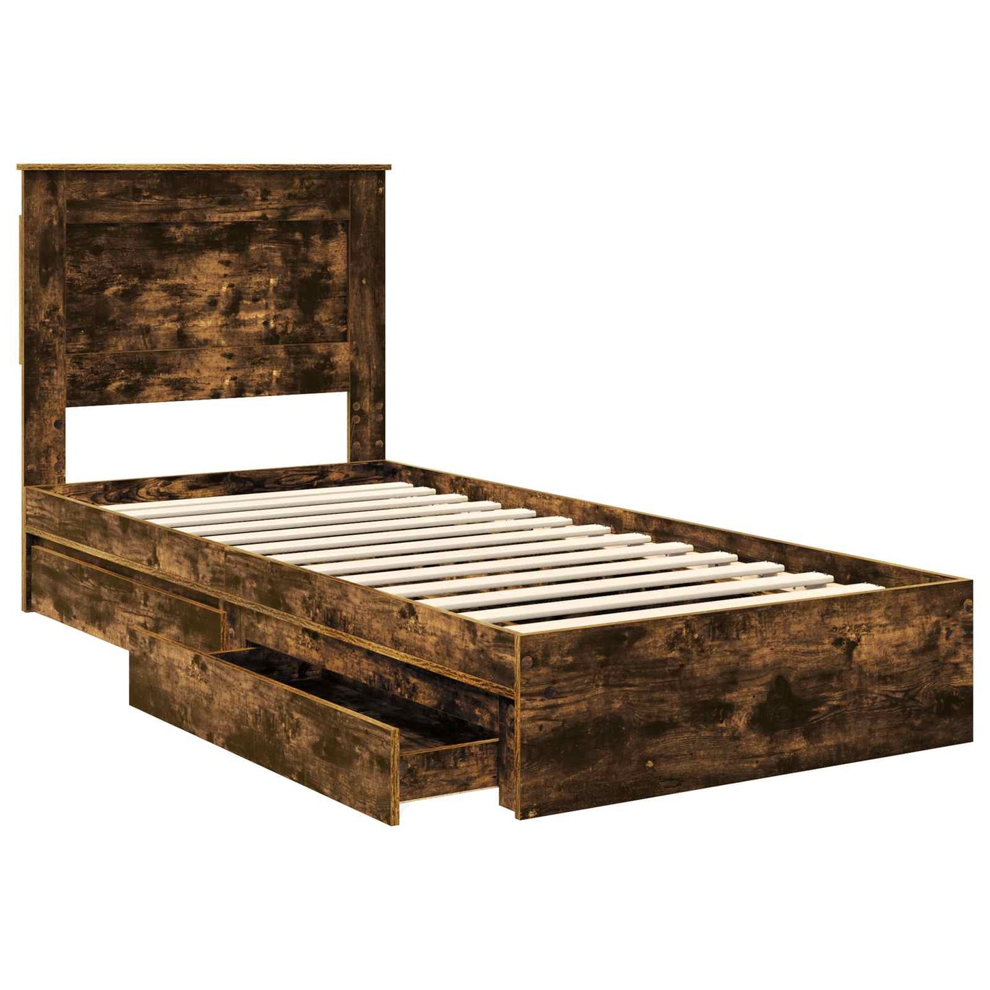 Storage Bed with Drawer Smoked Oak 75 x 190 cm Engineered Wood