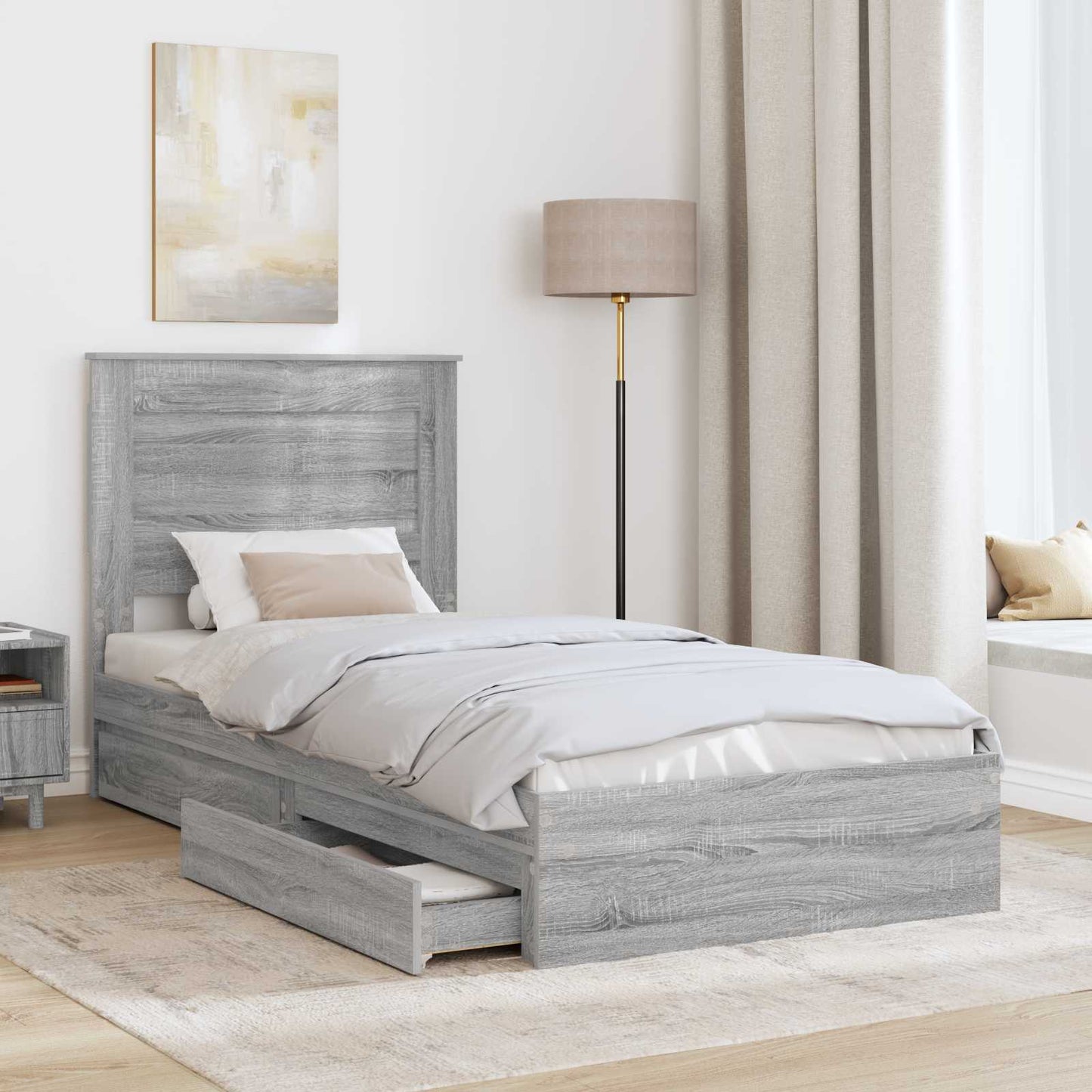 Storage Bed with Drawer Grey Sonoma 75 x 190 cm Engineered Wood