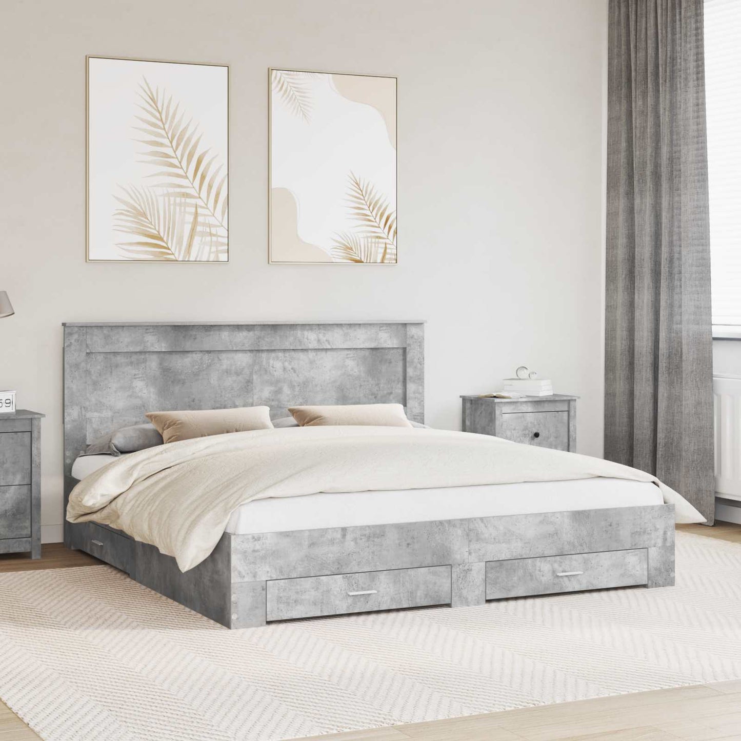 Bed Frame with Drawer with Headboard Manual Engineered Wood