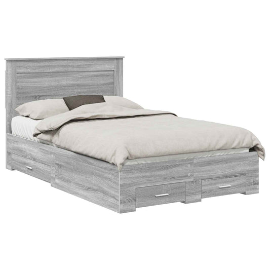 Bed Frame with Drawer Grey Sonoma 135 x 190 cm Engineered Wood