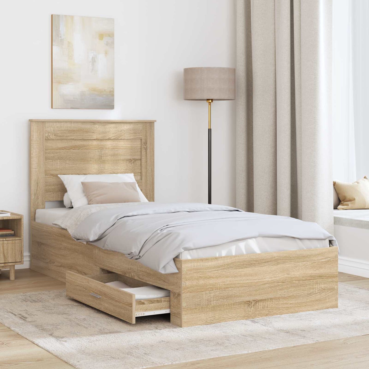 Bed Frame with Drawer Sonoma Oak 100 x 200 cm Engineered Wood