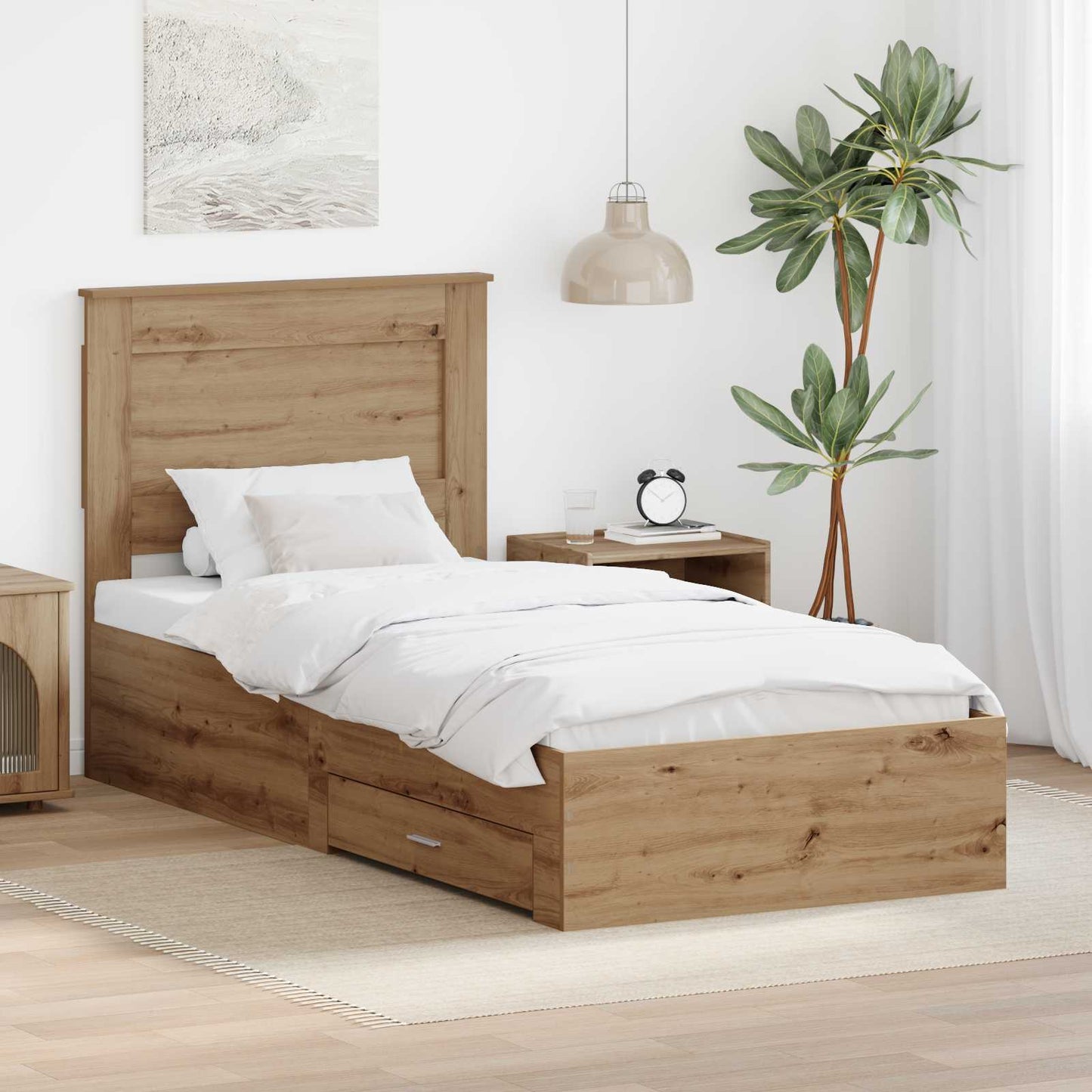 Bed Frame with Drawer Artisan Oak 100 x 200 cm Engineered Wood