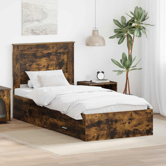 Bed Frame with Drawer Smoked Oak 90 x 190 cm Engineered Wood
