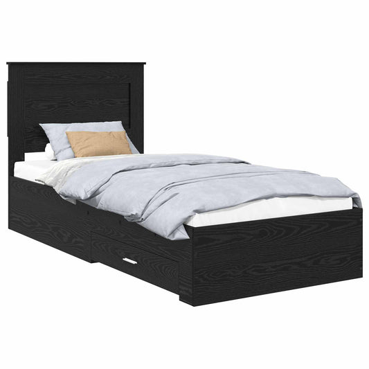 Bed Frame with Drawer Black Oak 90 x 200 cm Engineered Wood
