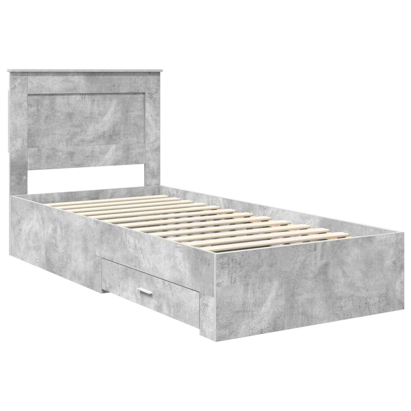 Bed Frame Concrete Grey and Silver 75 x 190 cm Engineered Wood