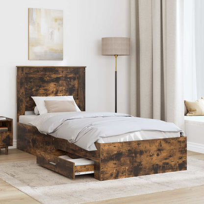 Bed Frame Smoked Oak and Silver 75 x 190 cm Engineered Wood