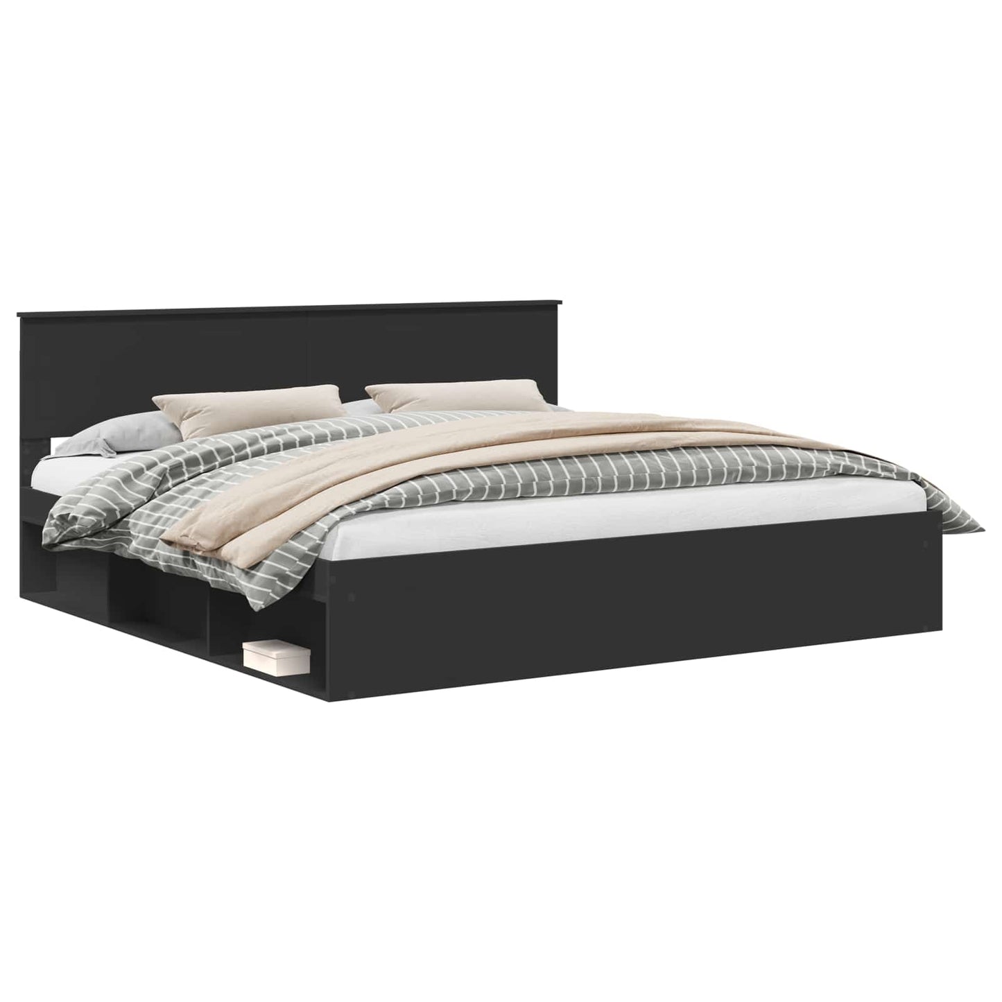 Bed Frame with Headboard Black 200 x 200 cm Solid Pine Wood